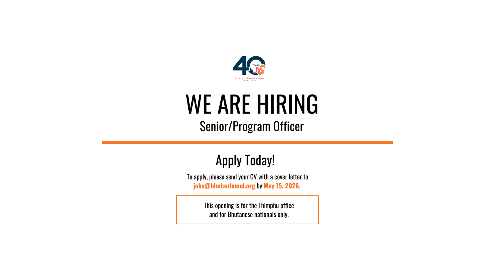 Vacancy Announcement for Senior/Program Officer